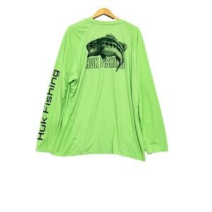 HUK Icon KC Graphic Performance Crew Shirt Men's XXL Green Long Sleeve Fishing *